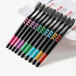 10 Pieces Packed Soft Bristle Bamboo Charcoal Black Toothbrush