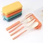 4Pcs Wheat Straw Dinnerware Set Portable Tableware Knife