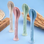 3PCS Portable Tableware Set Wheat Straw Dinnerware