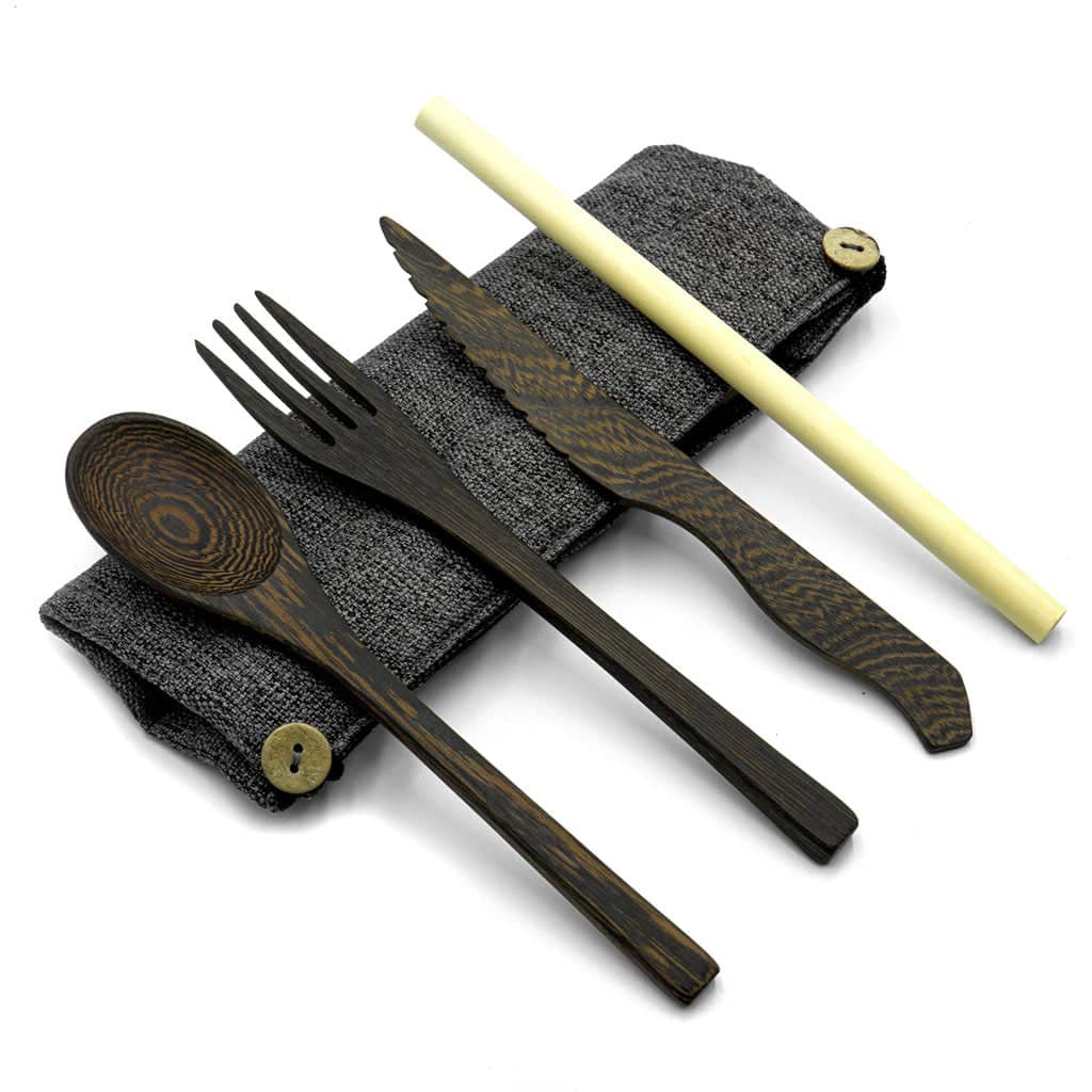 Ebony-Eco-Friendly-Cutlery-Set-Dark_6e7bbd96-5db6-4776-94f4-aeceb27ad792.jpg Dark Wood Cutlery Set (Dark grey bag) - Image 1