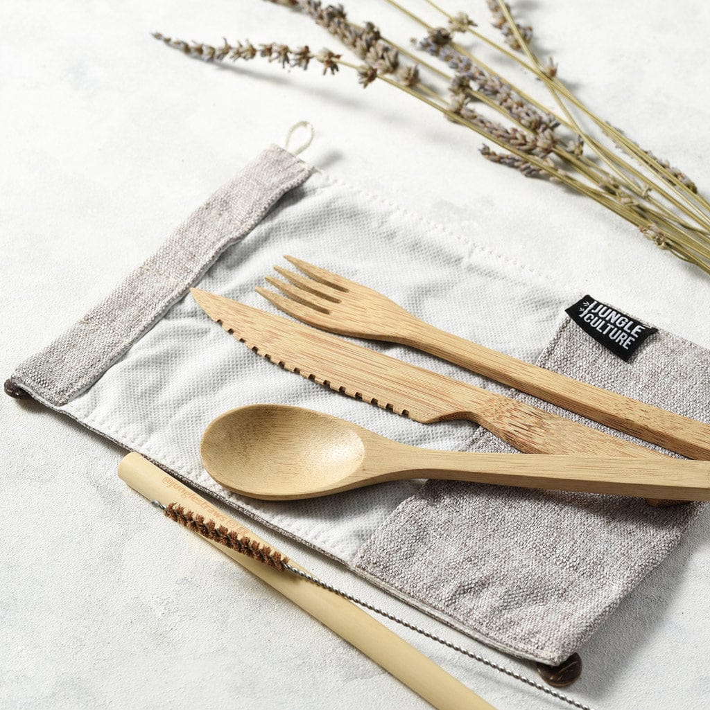 Portable-Bamboo-Cutlery-Set_4a4f9e5e-f33e-484a-97b2-e90d674370bf.jpg Bamboo Cutlery Set (Light grey bag) - Image 1