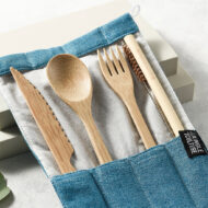 Bamboo Cutlery Set (Light grey bag) - Image 2