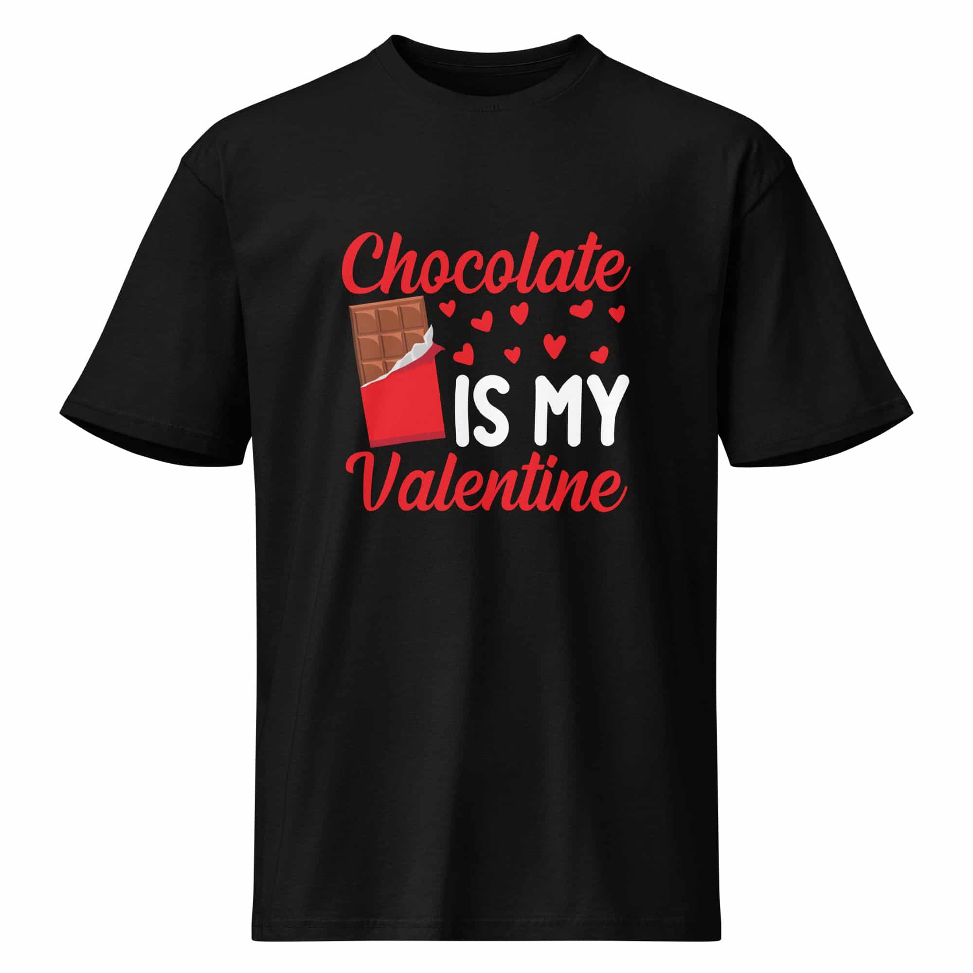 cotton-heritage-mc1082-i-mens-premium-short-sleeve-tee-black-front-697ee086273c9.jpg Chocolate is My Valentine T Shirt - Image 1