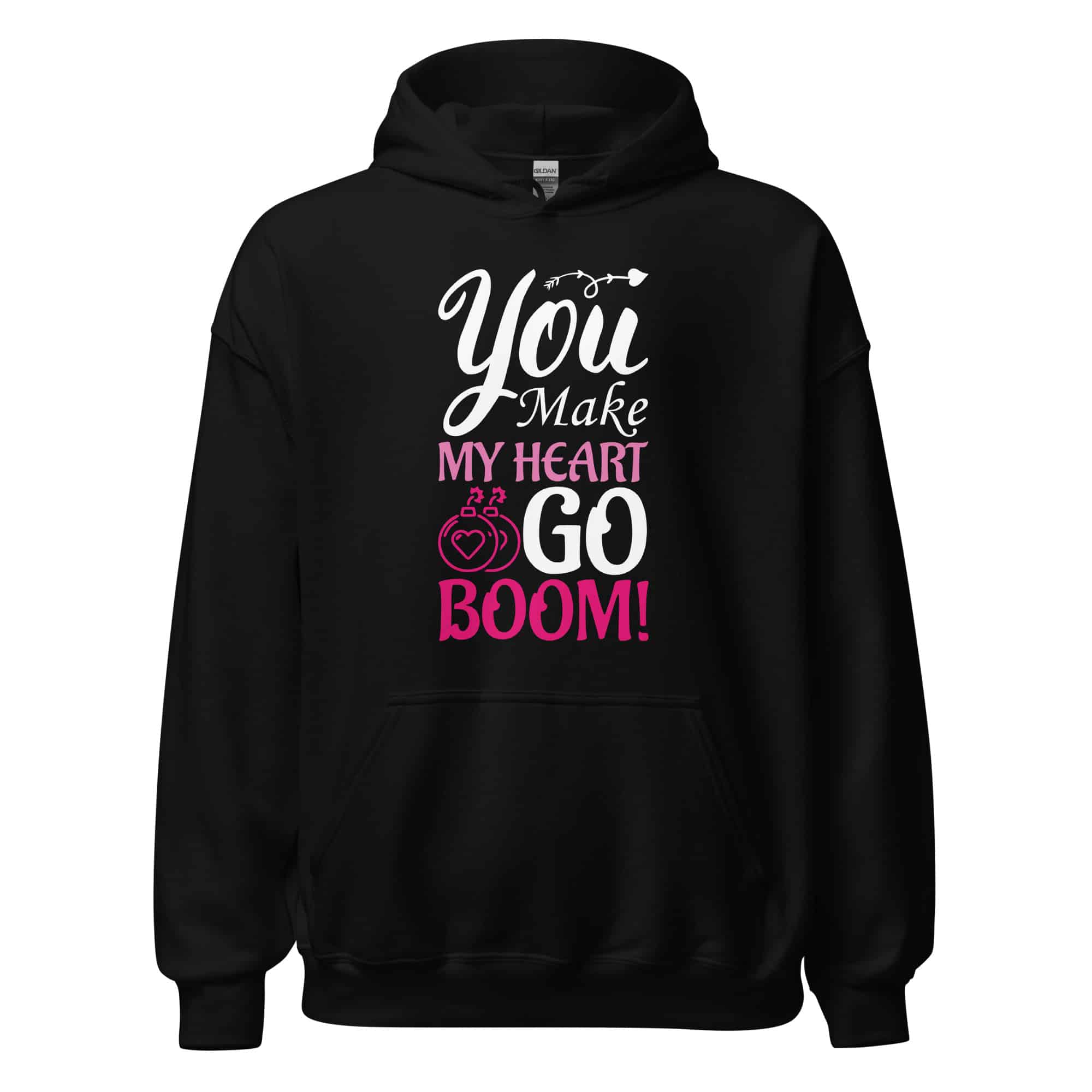 unisex-heavy-blend-hoodie-black-front-6981e616145e6.jpg You Make My Heart Go Boom Valentine Hoodie - Image 1