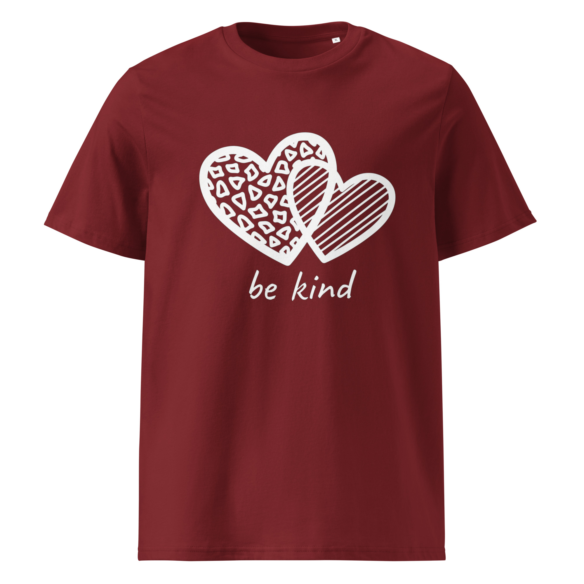 unisex-organic-cotton-t-shirt-burgundy-front-699023834d324.jpg Be Kind Valentine T-Shirt - Image 1